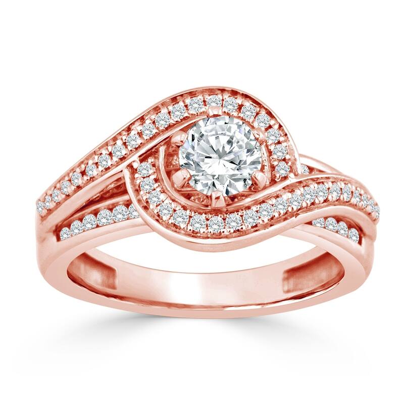Auriya Bypass Swirl Round 1ctw Diamond Engagement Ring 14k Gold