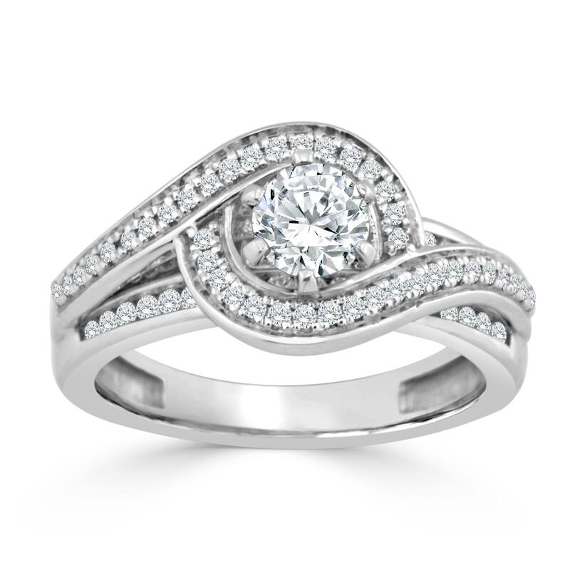 Auriya Bypass Swirl Round 1ctw Diamond Engagement Ring 14k Gold