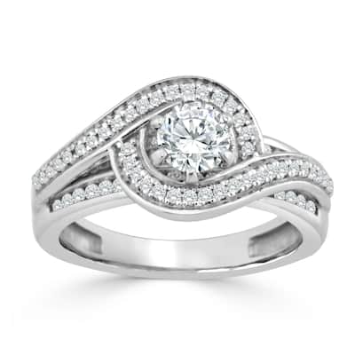 Auriya Bypass Swirl Round 1ctw Diamond Engagement Ring 14k Gold