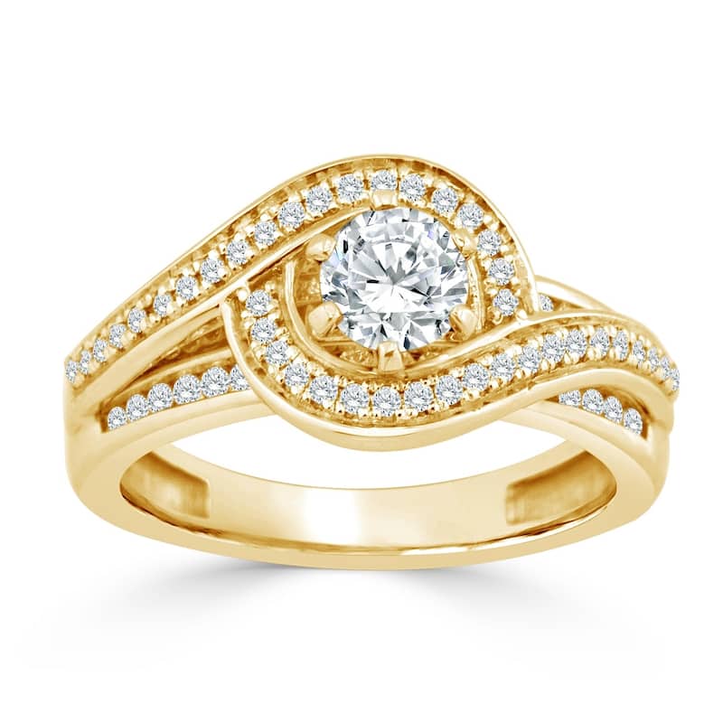 Auriya Bypass Swirl Round 1ctw Diamond Engagement Ring 14k Gold