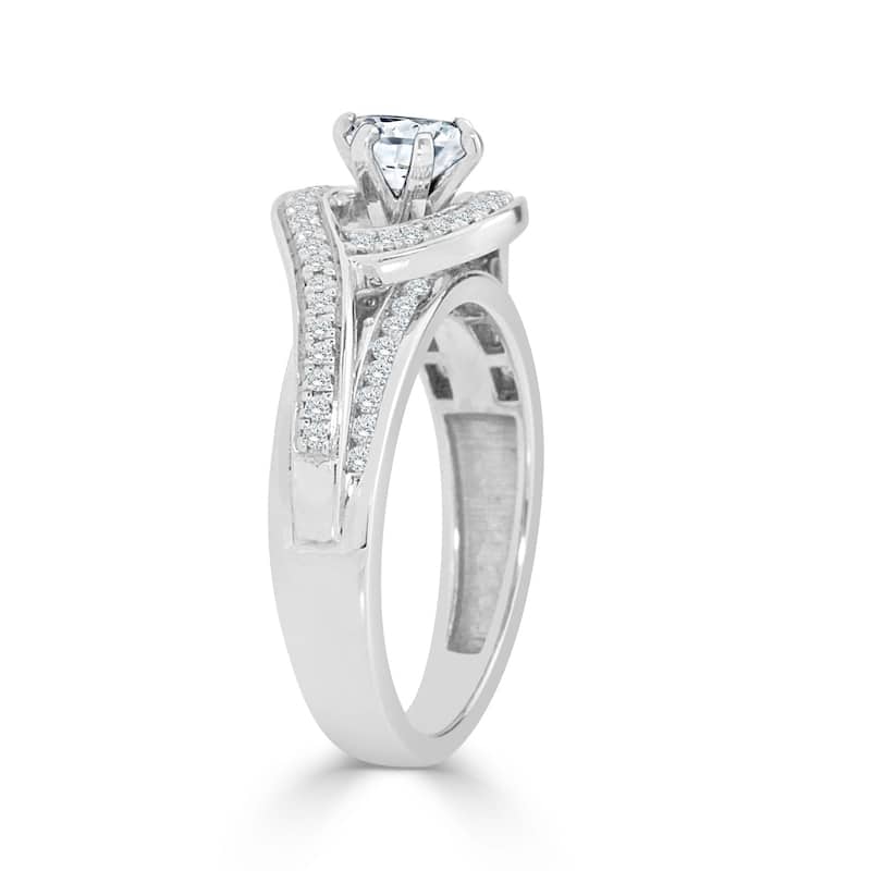 Auriya Bypass Swirl Round 1ctw Diamond Engagement Ring 14k Gold