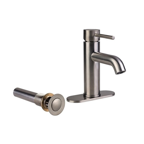 European Single Post Bathroom Faucet with Standard Sink Drain and Deck Plate Brushed Nickel
