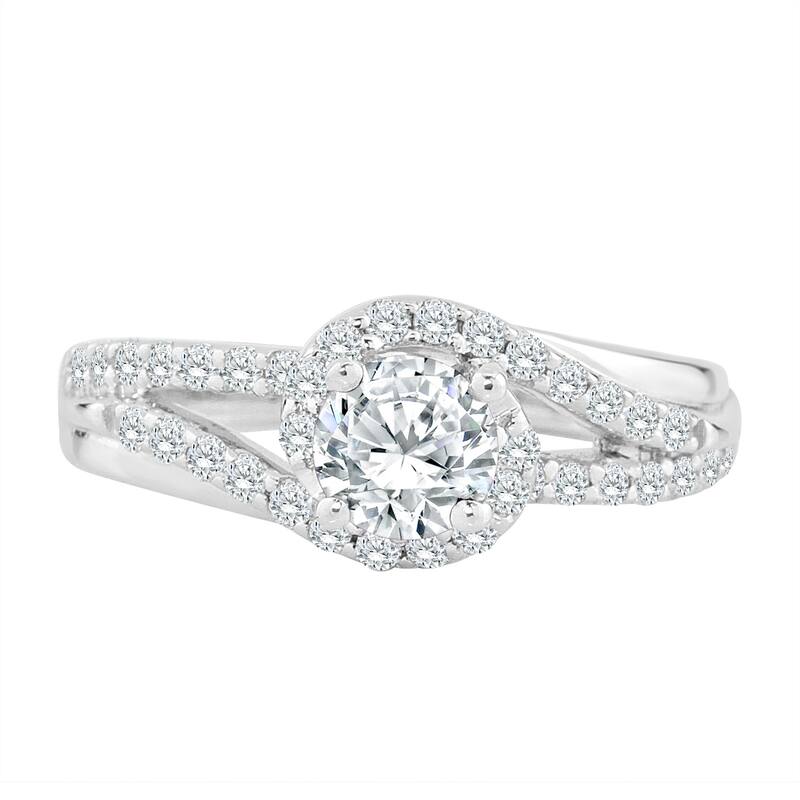 Auriya Split Bypass 1ctw Round Halo Diamond Engagement Ring 14k Gold