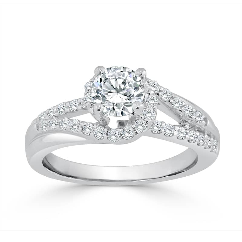 Auriya Split Bypass 1ctw Round Halo Diamond Engagement Ring 14k Gold