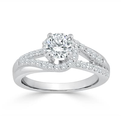 Auriya Split Bypass 1ctw Round Halo Diamond Engagement Ring 14k Gold