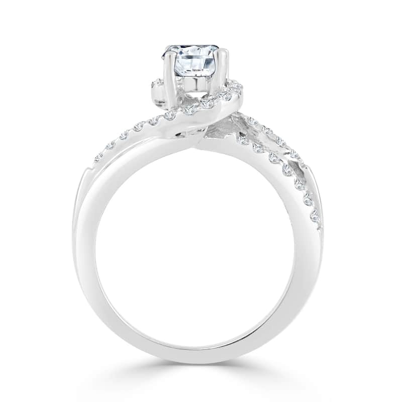 Auriya Split Bypass 1ctw Round Halo Diamond Engagement Ring 14k Gold