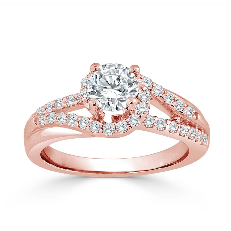 Auriya Split Bypass 1ctw Round Halo Diamond Engagement Ring 14k Gold