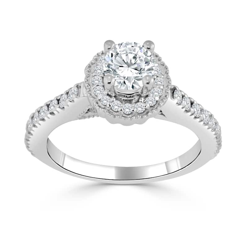Auriya Unique Vintage 3/4ctw Round Halo Diamond Engagement Ring 14k Gold