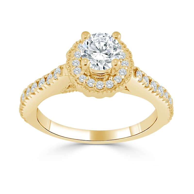 Auriya Unique Vintage 3/4ctw Round Halo Diamond Engagement Ring 14k Gold