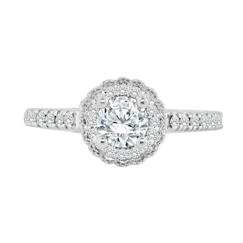 Auriya Unique Vintage 3/4ctw Round Halo Diamond Engagement Ring 14k Gold