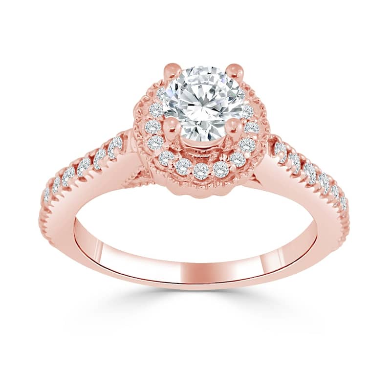 Auriya Unique Vintage 3/4ctw Round Halo Diamond Engagement Ring 14k Gold