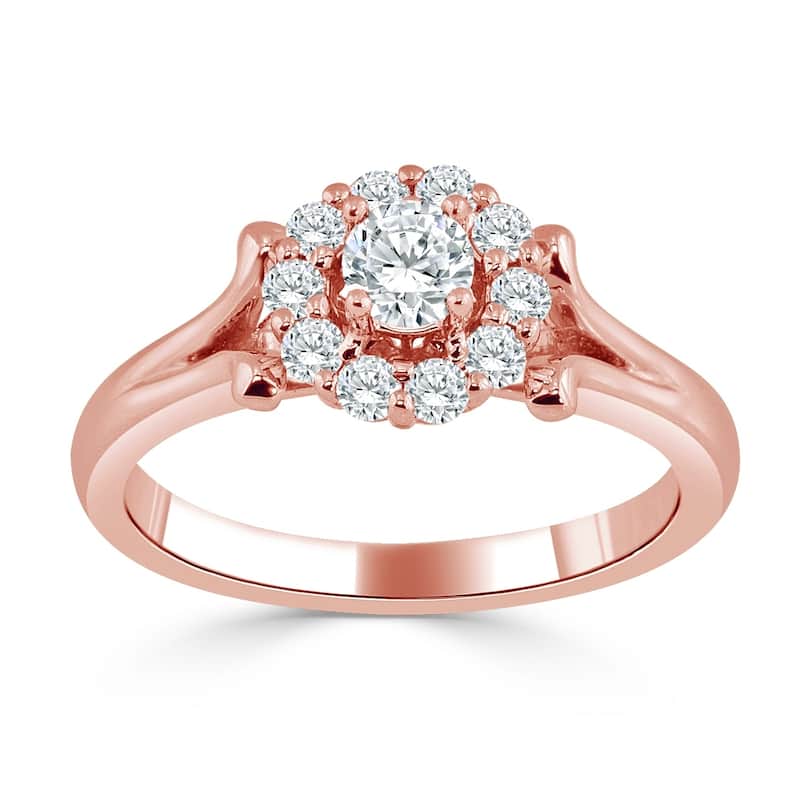 Auriya Floral Inspired 1/2ctw Round Halo Diamond Engagement Ring 14k Gold