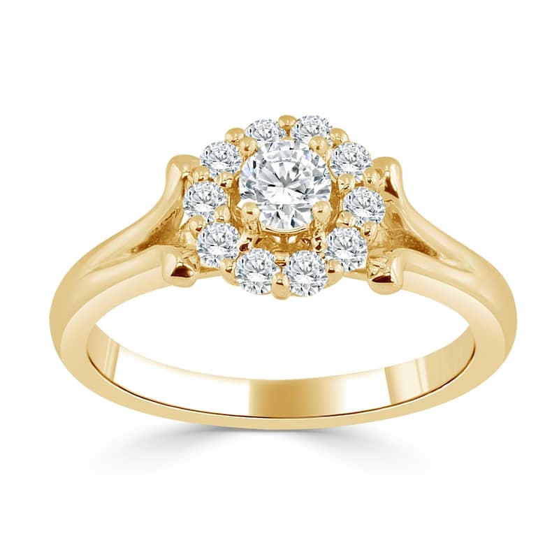 Auriya Floral Inspired 1/2ctw Round Halo Diamond Engagement Ring 14k Gold