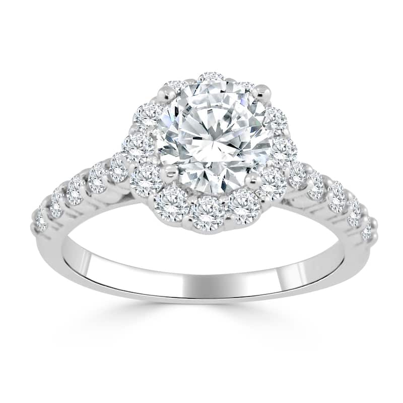 Auriya 14k Gold 1 1/2ct TDW Round Diamond Halo Engagement Ring