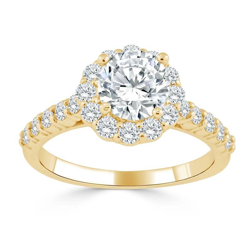 Auriya 14k Gold 1 1/2ct TDW Round Diamond Halo Engagement Ring