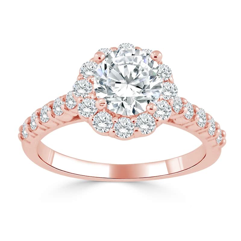Auriya 14k Gold 1 1/2ct TDW Round Diamond Halo Engagement Ring
