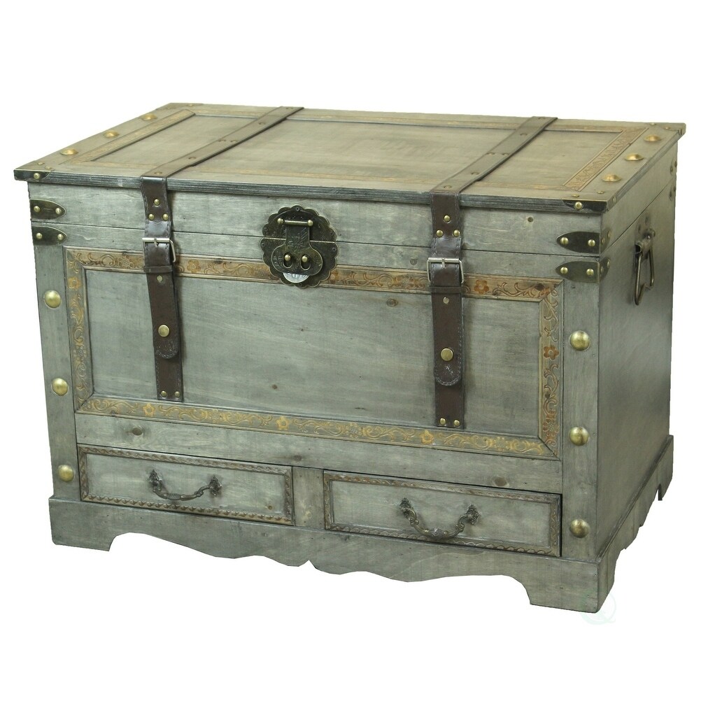 Shop Rustic Gray Large Wooden Storage Trunk Coffee Table With Two