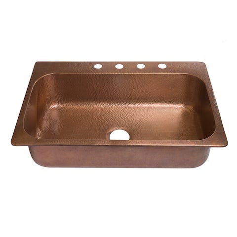 Sinkology 33" Angelico Drop-In Copper Sink - 4 Faucet Holes