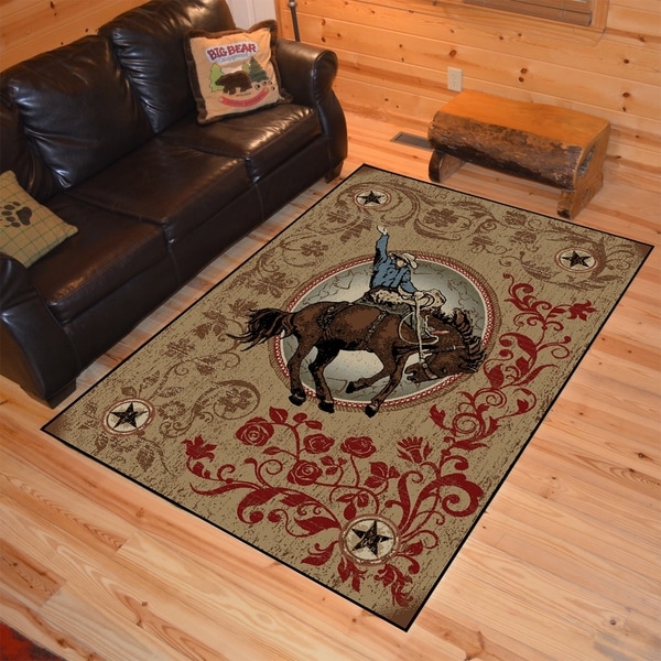 Western Rodeo Ornamental Bucking Horse Multi Area Rug - 5'3" x 7'3"