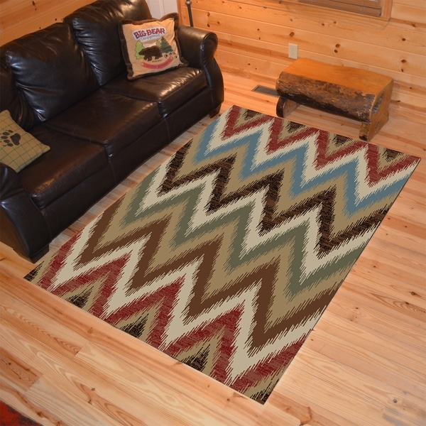 Chevron Flamestitch Multi Lodge Rustic Area Rug - 5'3" x 7'3"
