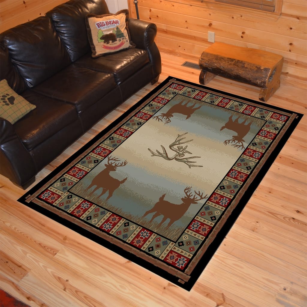 Rustic Lodge Deer Field Multi Area Rug (5'3"x7'3") - 5'3" x 7'3"/Surplus