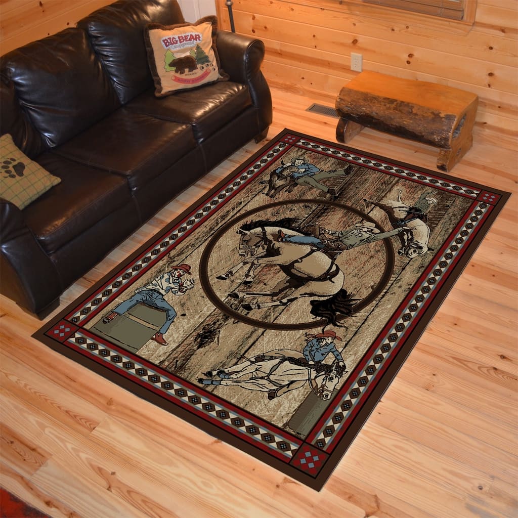 Western Rodeo Clown Barrel Racing Horse Multi Area Rug (5'3"x7'3") - 7'10" x 9'10"