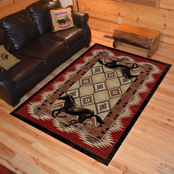 Western Equestrian Horse Multi Area Rug - 5'3" x 7'3"