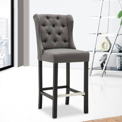 Best Quality Furniture Grey Linen Button Tufted Bar Stool (Set of 2)
