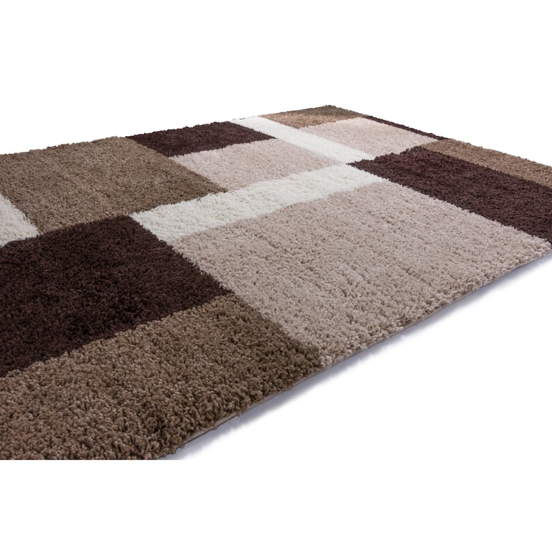 Well Woven Modern Geometric Squares Brown Area Rug - 3'3 x 5'3