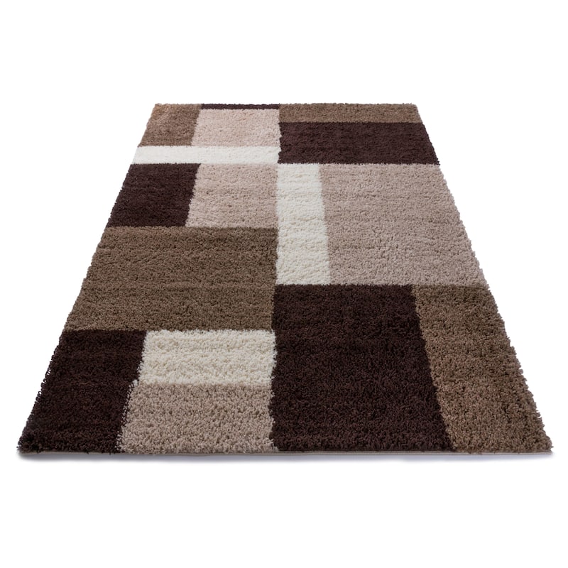 Well Woven Modern Geometric Squares Brown Area Rug - 3'3 x 5'3