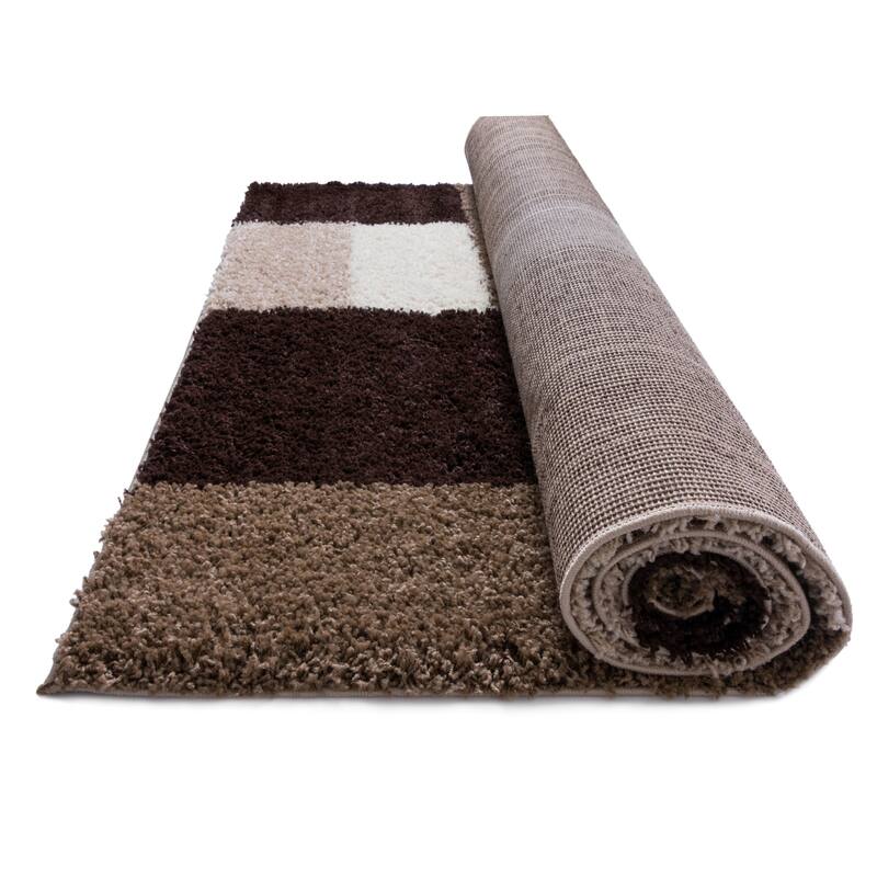Well Woven Modern Geometric Squares Brown Area Rug - 3'3 x 5'3
