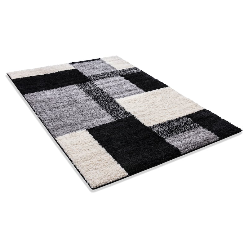 Well Woven Modern Geometric Squares Black Area Rug - 3'3 x 5'3