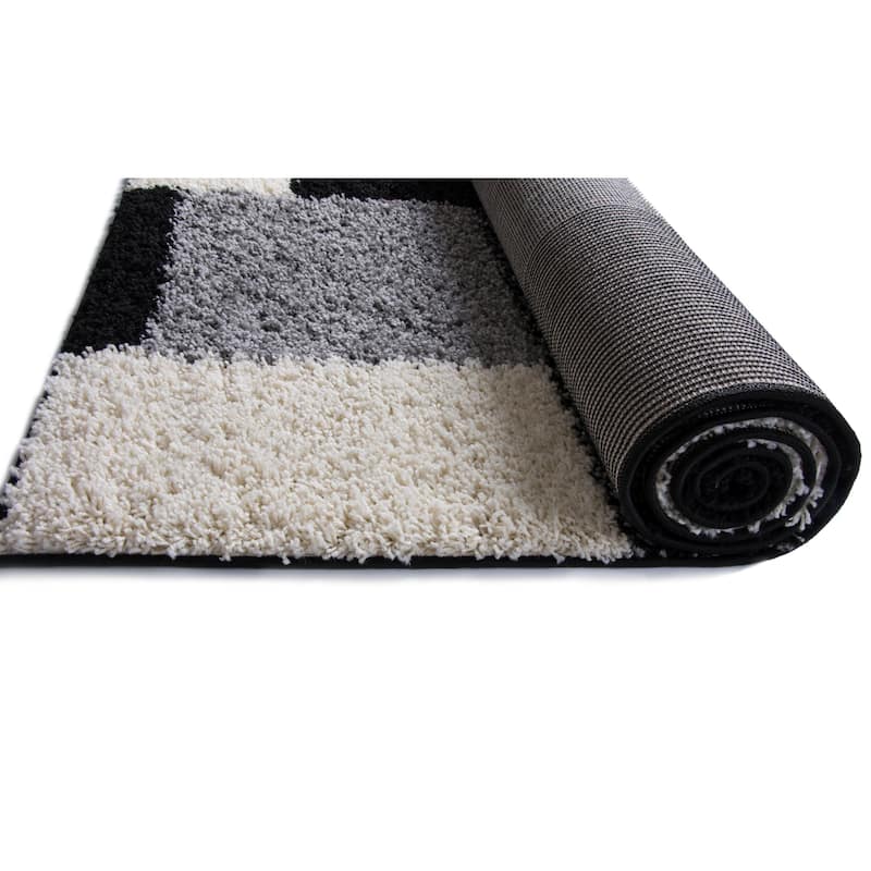 Well Woven Modern Geometric Squares Black Area Rug - 3'3 x 5'3