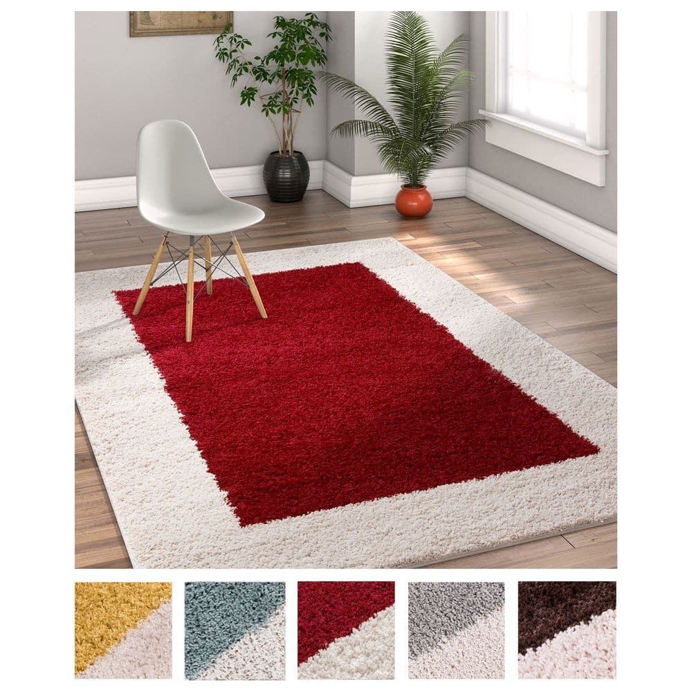 Solid Rug Well Woven Modern Solid Color Border Area Rug - 5' x 7'2