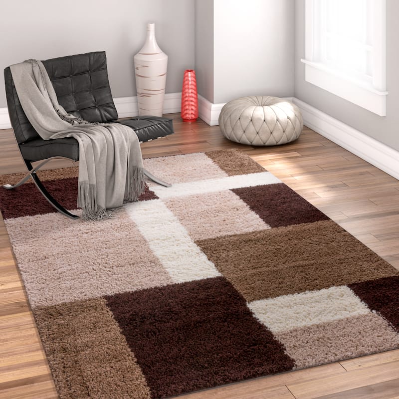 Well Woven Modern Geometric Squares Brown Area Rug - 6'7" x 9'10"
