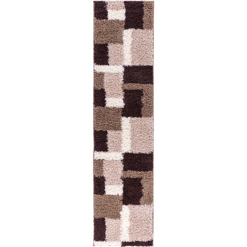 Well Woven Modern Geometric Squares Brown Runner Rug - 2' x 7'3"