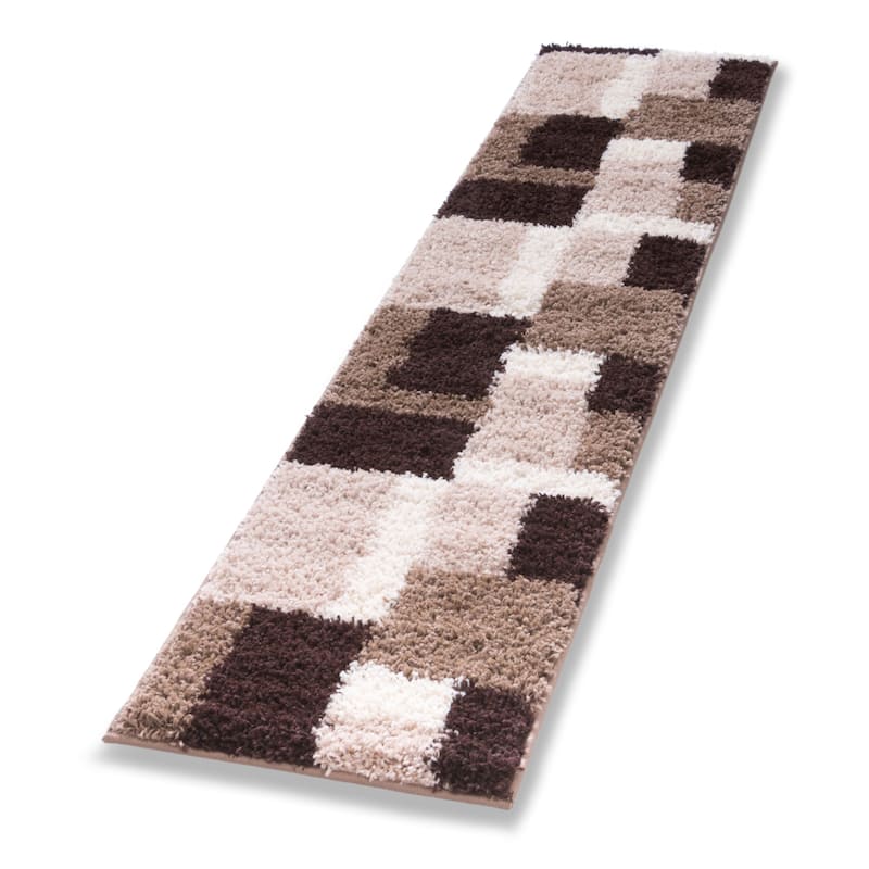 Well Woven Modern Geometric Squares Brown Runner Rug - 2' x 7'3"