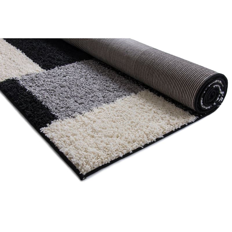 Well Woven Modern Geometric Squares Black Runner Rug - 2' x 7'3"