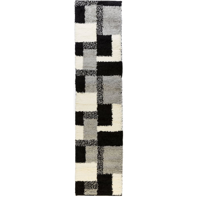 Well Woven Modern Geometric Squares Black Runner Rug - 2' x 7'3"