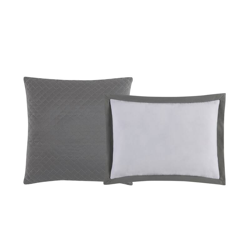 Truly Soft Everyday Hotel Border 7-piece Duvet Cover Set - White/Grey - King