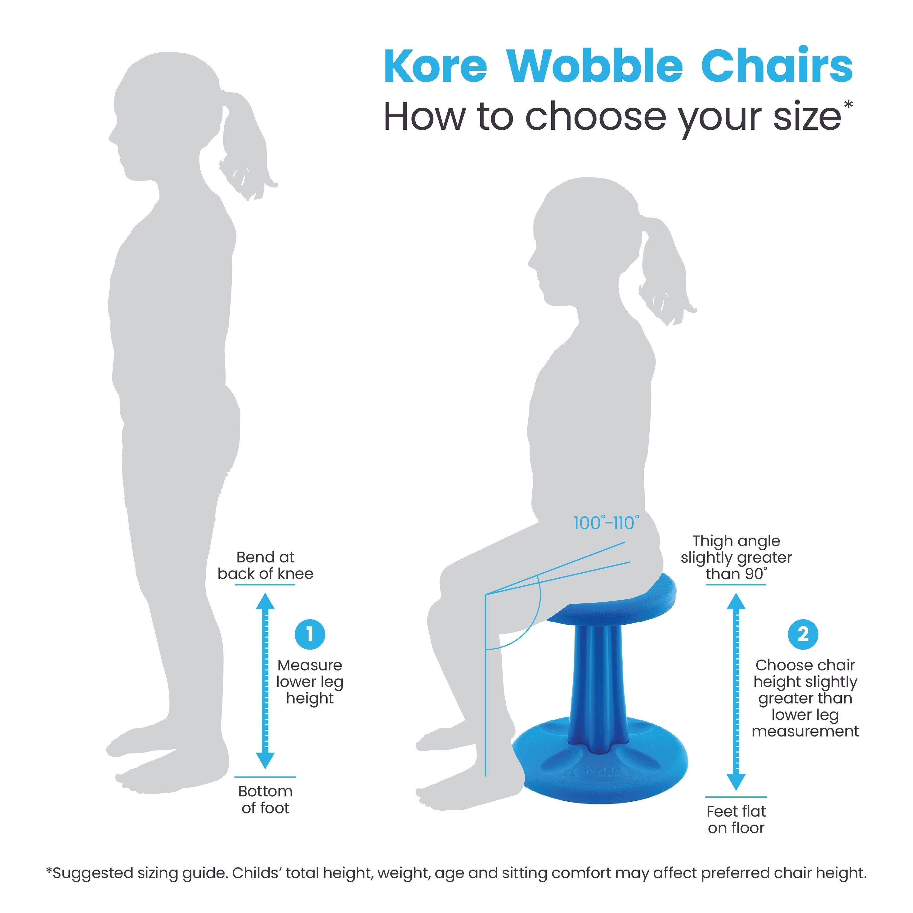 KOMFIFY Kids Wobble Chair 14” Blue 4-12 ADHD active stool