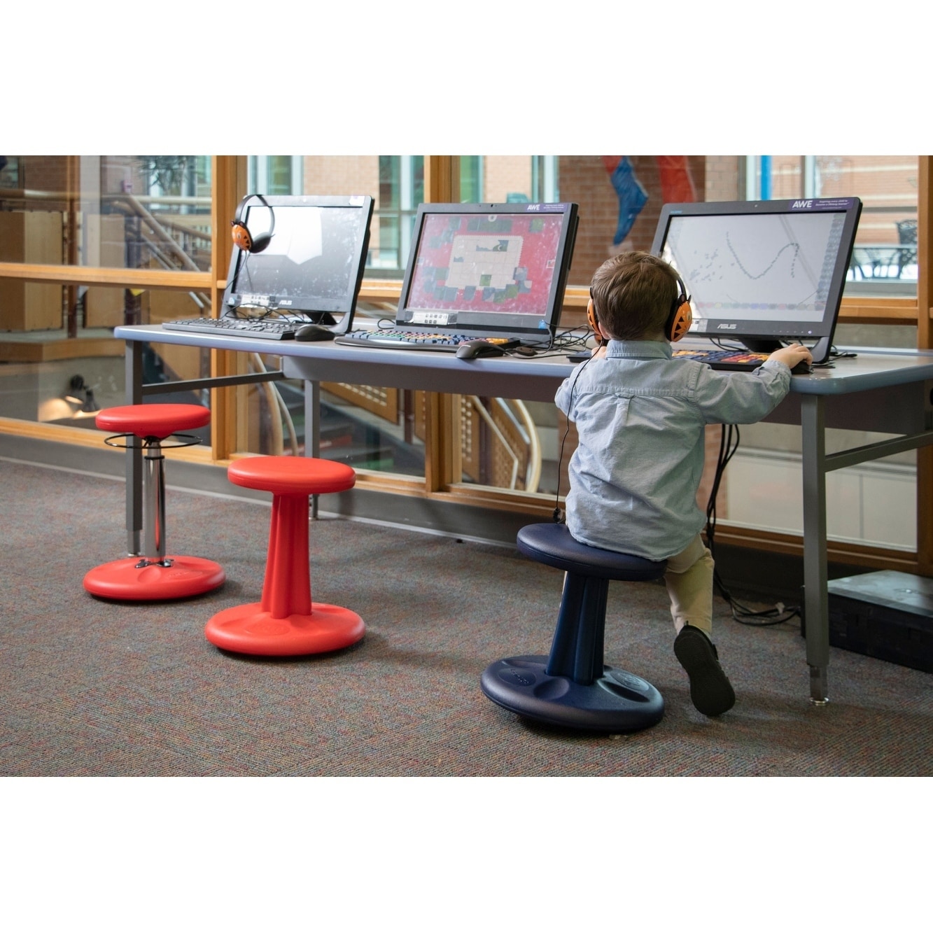 KOMFIFY Kids Wobble Chair 14” Blue 4-12 ADHD active stool classroom