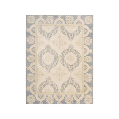 Arshs Fine Rugs Kafkaz Peshawar Denny Ivory/Gray Hand-knotted Wool/Silk Rug - 9' x 12'