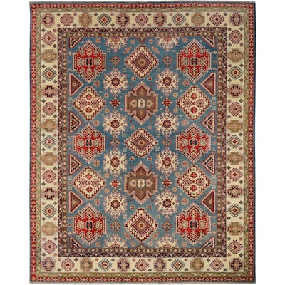 Hand-Knottted Kazak Tracey Blue/Ivory Wool Rug (9'1 x 11'8) - 9 ft. 1 in. x 11 ft. 8 in.