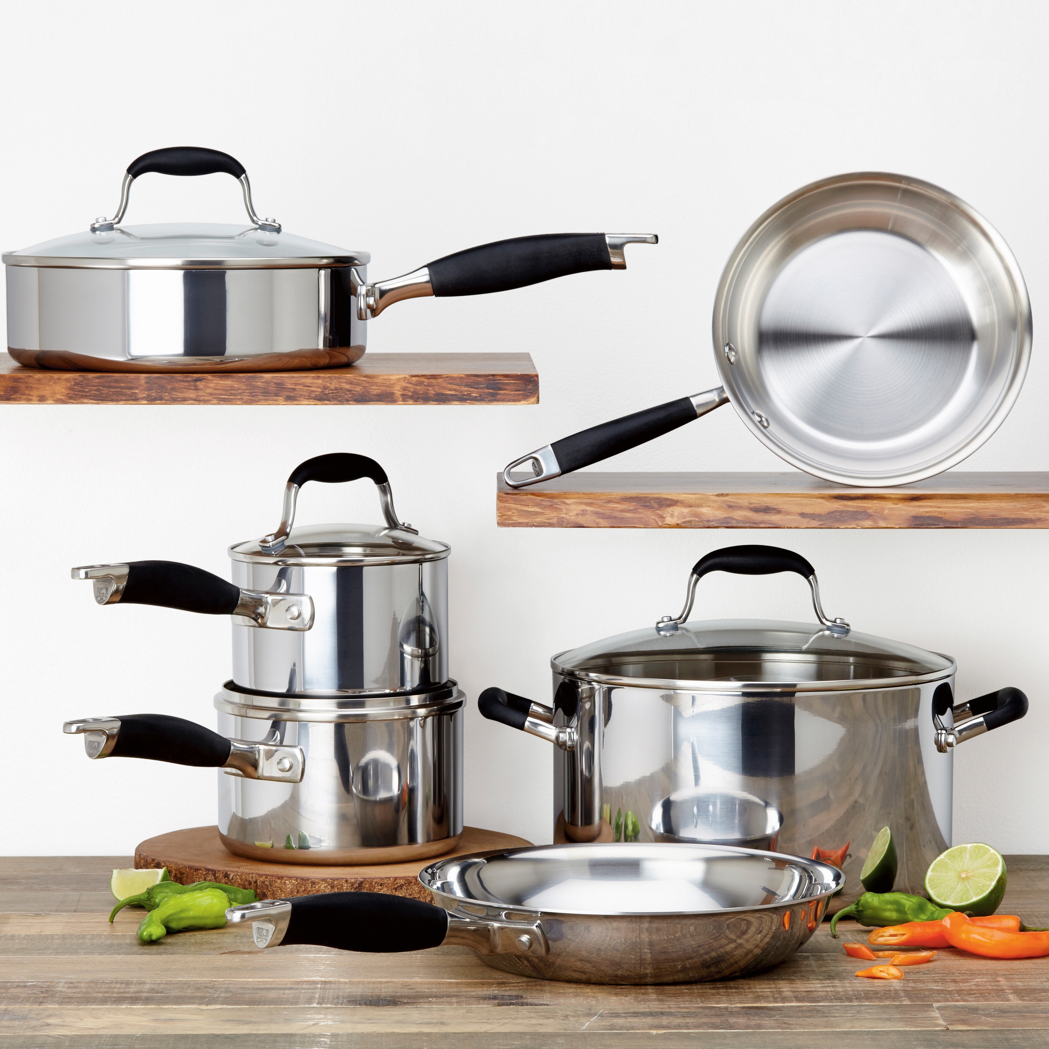 Anolon Tri-Ply Clad Stainless Steel 12pc Cookware Set