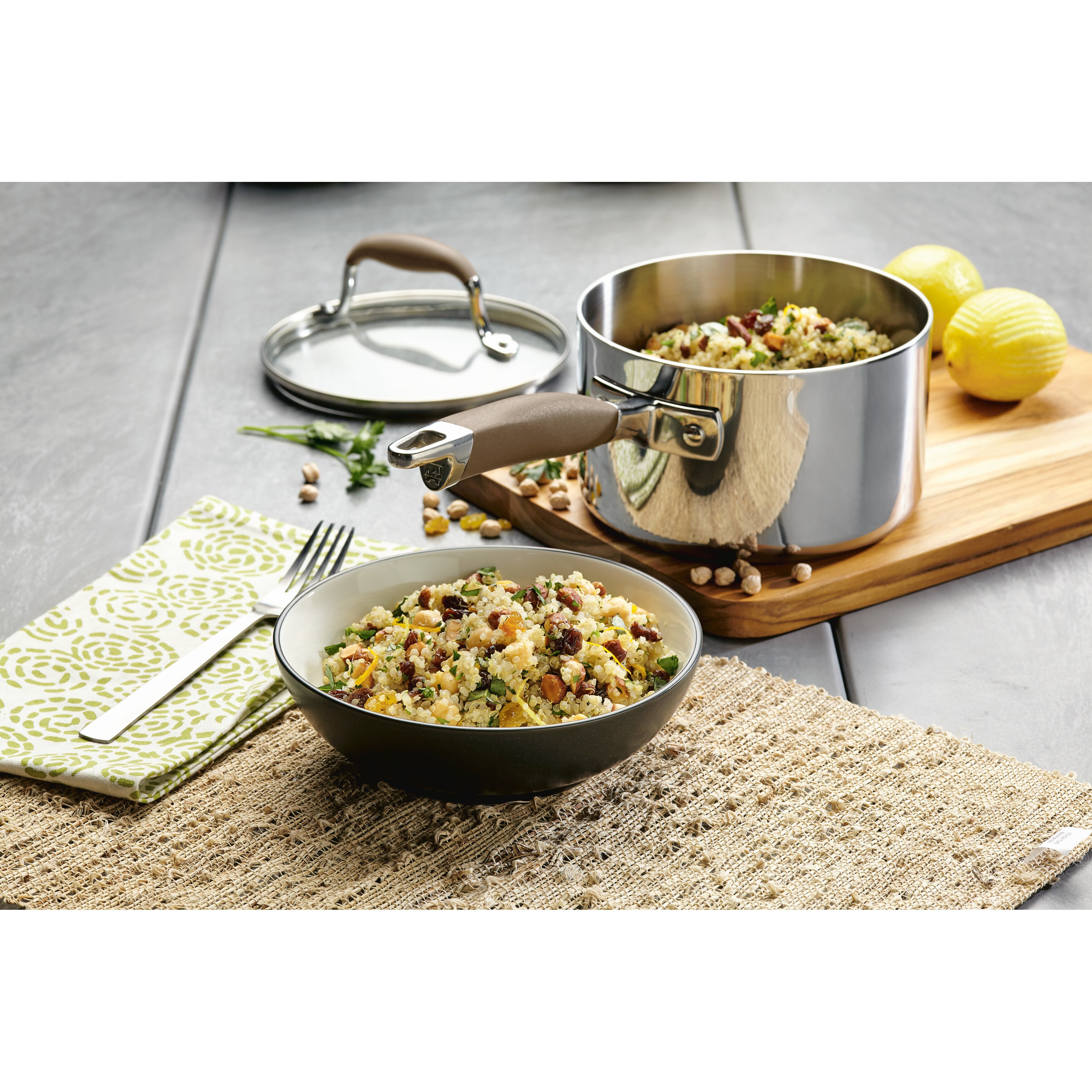 Anolon 31512 Tri-Ply Onyx Cookware Set, Stainless Steel : :  Home & Kitchen