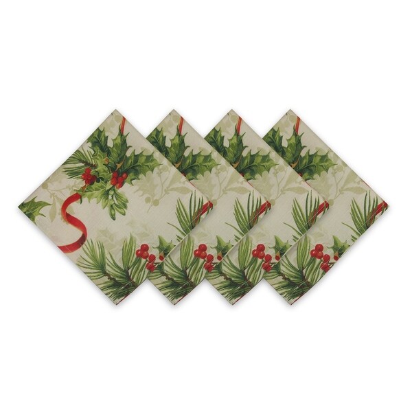 Holly Traditions Double Border Set of 4 Print Fabric Napkins ...