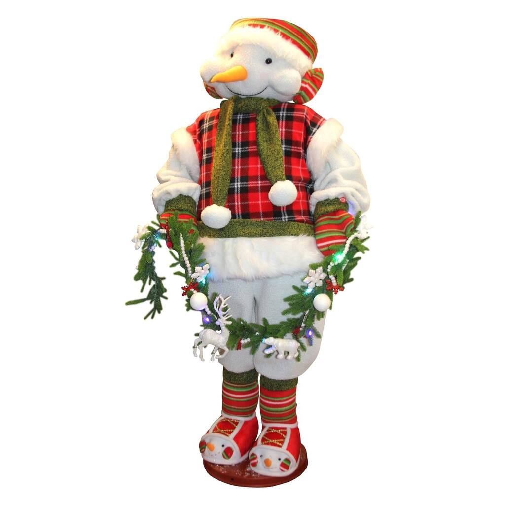 5' Animated and Musical Snowman with Multi-Colored Lighted Garland Christmas Figure Decoration