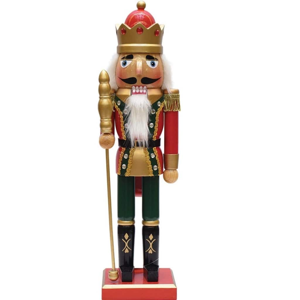 14" Red and Gold Wooden Christmas Nutcracker King with Scepter