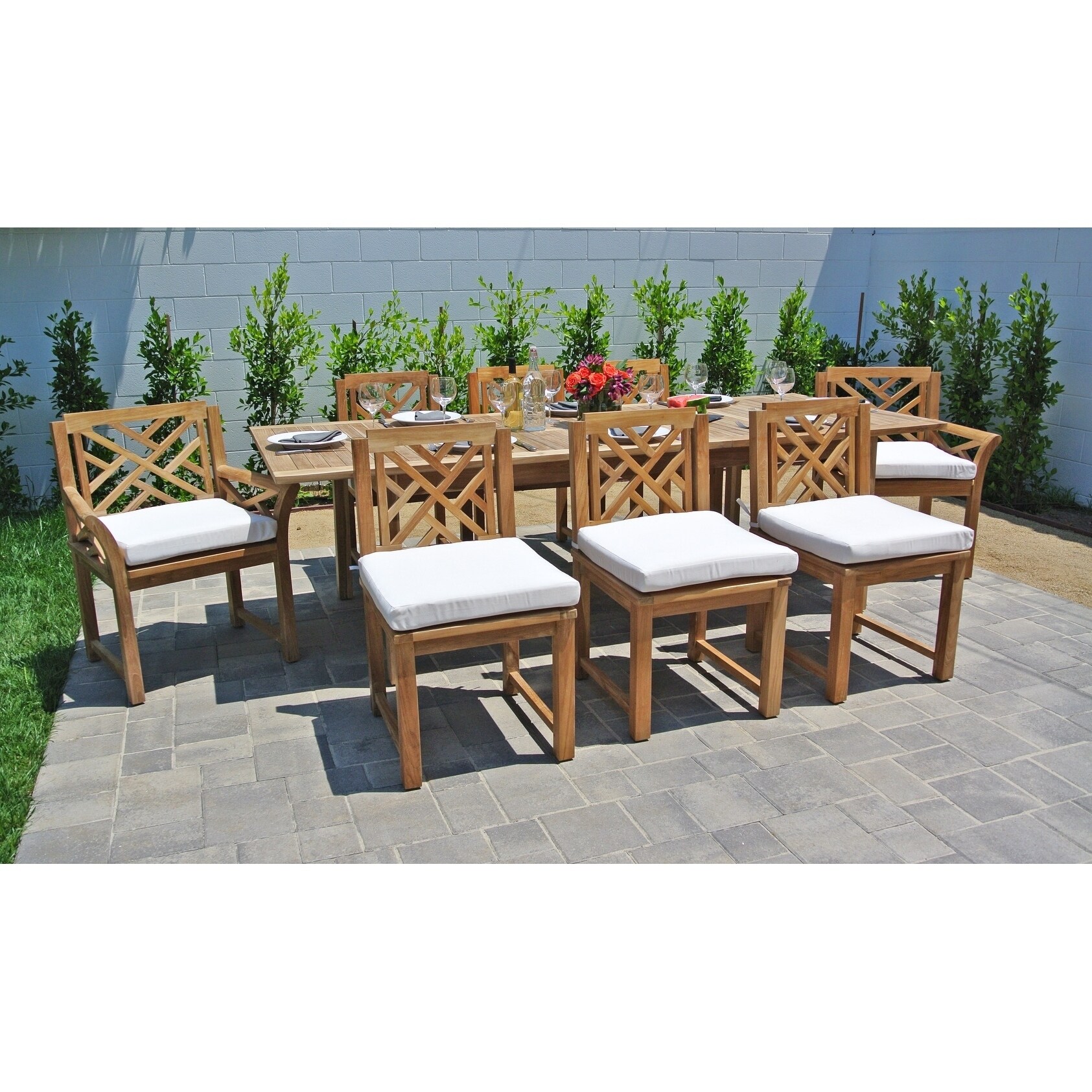 Shop 9 Pc Monterey Teak Outdoor Patio Furniture Dining Set With Expansion Table Sunbrella Cushions Overstock 17768960